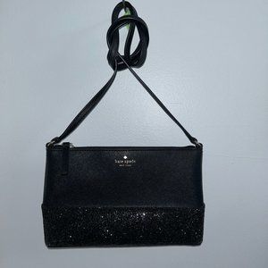 Kate Spade | Ramey Greta Court Glitter Saffiano Leather Crossbody Bag Black